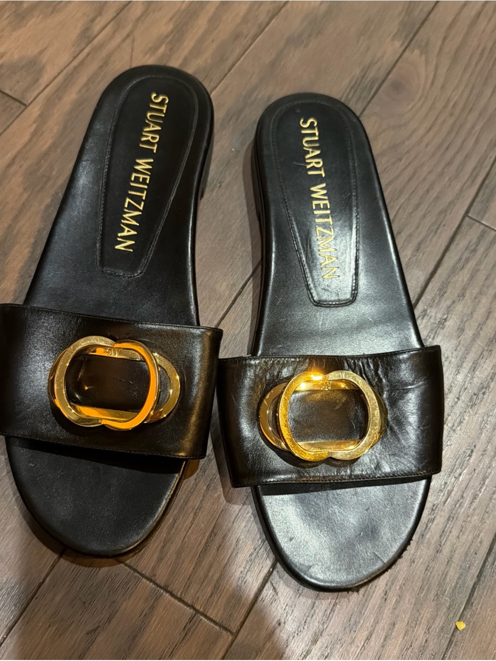 Stuart Weitzman Black Leather Knot-Detail Slide Sandals sz 9 - Picture 1 of 3